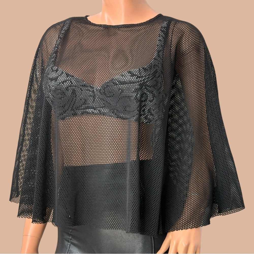 90s Whimsigoth Dark Fairy Black Mesh Fishnet Cape Sheer Y2K Goth Layer One Size - Picture 2 of 10